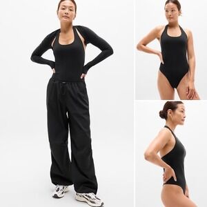 Athleta BodyMove Halter Vitaform Bodysuit XL TALL XL/T Black Stretch Thong Tank